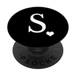 PopSockets White Initial Letter S heart Monogram on Black PopSockets PopGrip: Swappable Grip for Phones & Tablets