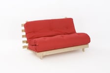 Comfy Living 4ft LUXURY Small Double (120cm) Wooden Futon Set with PREMIUM LUXURY Red Mattress