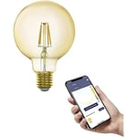 EGLO connect.z Smart Home E27 LED filament light bulb, G95, ZigBee, app and voice control, dimmable, warm white, 500 lumen, 5.5 watt, vintage lightbulb amber