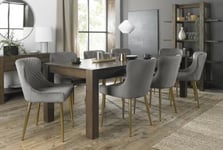 Bentley Designs Turin Dark Oak 6-10 Seater Extending Dining Table with 8 Cezanne Grey Velvet Chairs - Gold Legs