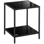 Side Table with Tempered Glass Top, Accent End Table with Storage