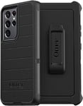 OtterBox Galaxy S21 Ultra 5G Case (Only - DOES NOT FIT NON-Plus or Plus Sizes) DEFENDER SERIES - Black Rugged and Durable with Port Protection + Holster Clip Stand