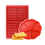 Waffle Mould,Silicone Waffle Maker 2 Pack Nonstick Baking Molds Set for Kids Muffins Biscuit Cake Choclate Cookie Kitchen Tools Rectangular and Heart Shaped Red