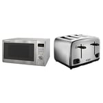 Russell Hobbs RHM2563 25L Digital 900w Solo Microwave Stainless Steel & 24090 Adventure Four Slice, Brushed Polished Stainless Steel Toaster