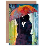 Kissing in the Rain Romance Love Anniversary Valentines Day Blank Greeting Card