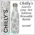 Chilly's Bottle Line Art Edition Leaves Reusable Water Bottle 500ml Genuine