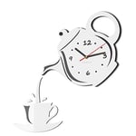 FLEXISTYLE Modern Kitchen Wall Clock Cup and Pot 45cm x 45cm 3D Silent Design Made in EU (White)