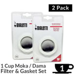 x2 Bialetti 3 Gaskets With 1 Filter For 1 Cup, Spare Replacement - Coffee Maker