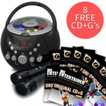 Boombox Karaoke Machine with Bluetooth CD CDG With 8 FREE CD+G Discs and 2 Mics