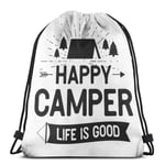 EU Happy Camper Life Is Good Drawstring Backpack Gym Sack Cinch Bag String Bag Parent