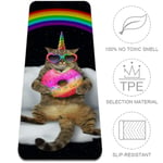 Cat Unicorn In Sunglasses With Donut Yoga Mat,Eco Friendly Non Slip Fitness Exercise Mat,Workout Mat for Yoga, Pilates and Floor Exercises 72x32 in