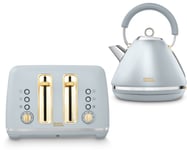 Morphy Richards Accents Ocean Grey & Gold Pyramid Kettle & 4 Slice Toaster Set