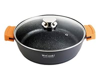 WECOOK! Ecochef Casserole Basse, Induction, Couvercle en Verre 40cm, Antiadhésive QUANTANIUMT Écologique sans PFOA, Fonte d'Aluminium, Épaisseur 5 mm, Poignées en Silicone, Vitrocéramique, Gaz, Four