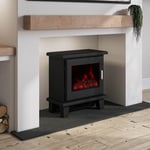 Black Electric Log Burner with 7 LED Colour Options and Chrome Handle - A AGL063