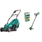 Bosch Rotak 34R Electric Lawnmower (1300 W, Cutting width: 34 cm, In carton packaging) & Bosch Electric Grass Trimmer EasyGrassCut 26 (280 Watt, cutting diameter 26 cm, in carton packaging)