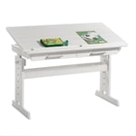 Bureau enfant écolier junior olivia table à dessin réglable en hauteur et pupitre inclinable avec 2 tiroirs en pin massif blanc - Blanc