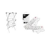 Vileda Sprint 3-Tier Clothes Airer, Indoor Clothes Drying Rack with 20 m Washing Line, Silver & K-MART Heavy Duty Extension Lead UK Pin Plug and Cable, 4 Gang Way 2m Power Adapter