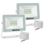 MEIHUA Led Floodlight Outdoor 15W Security Lights IP66 Waterproof 1200 Lumens Daylight White 6500K LED Outdoor Flood Lights Wall Light for Garden, Yard, Garages, Warehouse, Patio, Billboard - 2 Pack