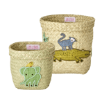 RICE Rice raffia förvaringskorg rund 2 delar Animal Embroidery-Green-blue