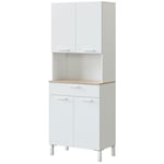 Pegane - Buffet meuble cuisine 4 portes + tiroir coloris blanc artic / chêne canadien - Hauteur 186 cm x Longueur 72 cm x Profondeur 40 cm