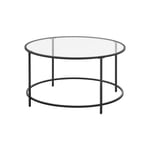 Runt soffbord, glasbord med stålram, vardagsrumsbord, soffbord, härdat glas, svart LGT021B01
