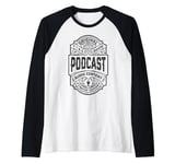 Podcast Podcaster Funny Vintage Whiskey Label Podcasting Raglan Baseball Tee