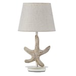 ONLI - Lampe de table en métal avec décoration étoile de mer en bois. Abat-jour en tissu beige