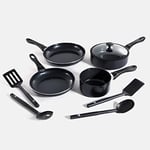 BK Vivid 11-Piece Cookware Pots & Pans Set with PFAS-Free Ceramic Non-Stick Coating, Casserole, Frypan, Saucepan, Lids, Stay-Cool Handle, Dishwasher Safe, Oven Safe, Black
