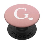 PopSockets White Initial Letter G heart Monogram on Rose Pink PopSockets PopGrip: Swappable Grip for Phones & Tablets