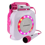 DYNASONIC Karaoké avec Microphone, Cadeaux Originaux pour Enfants Fille, Enceinte Jouets Fille (DK-201 Pink) USB, Rechargeable,Portable