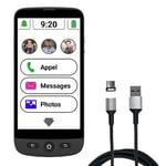 swissvoice S510-M Smartphone 4G pour Personnes âgées avec câble magnétique de Charge - Téléphone Portable à Grosses Touches Facile à Utiliser pour Séniors - Touche SOS. Version France-Benelux.