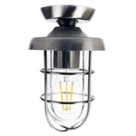 Industrial and Vintage Stainless Steel IP44 Outdoor Semi Flush Ceiling Light Fitting with Clear Glass Shade | 25w E27 Bulb by Happy Homewares