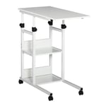 Rootz sidobord - Soffbord med hjul - Sängbord för matsal Vardagsrum - Justerbar i höjdled - 2 nedre hyllplan - E1 spånskiva - Metall - Vit - 80 x 40 x