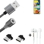 Data charging cable for + headphones Oppo A93 5G + USB type C a. Micro-USB adapt