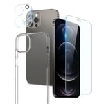 iPhone 12 Pro 360° Beskyttelsessett m. Skjermbeskyttelse | Deksel| Kameralinsebeskyttelse - Gjennomsiktig