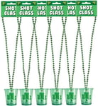 6 x St Patricks Day Shot Glasses Novelty Irish Shamrock Drinking Glass with Necklace