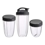 Senmubery 3Pcs Replacement Cups 32 Oz Colossal +24 Oz Tall +18oz Small Cup+3 Lids For Nutribullet Fruit Juicer Parts Kitchen Appliance Bottle