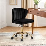 Hulala Home Chaise de Bureau Moderne, Chaise Coquille Ergonomique, Fauteuil de Bureau Mignonne en Velours, Siège Roulante Pivotante à Dossier Bas Réglable, pour Salle de séjour, Salle d'Etude,Noir