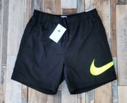 Nike Sportswear Woven Swim Lined Shorts Mens Medium Black Volt Swoosh RRP £40