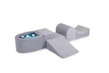 MeowBaby® Skumlekplats för barn med bollhav 240 x 45 cm/100 bollar Ljusgrå: Blå Pärla/Babyblå/Vit/Turkos