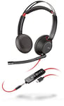 Plantronics Blackwire 5220 Binaural Headband Black, Red – Audio Headphones (Call Center/Office, Binaural, Headband, Black, Red, Button, Faux Leather, Metal, Plastic)