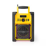 Nedis FM-radio | Radio på Arbetsplatsen | FM | Batteridriven / Strömadapter | Digital | 15 W | Skärmstorlek: 2.2 " | Blå Vit Skärm | Bluetooth® | IPX5 | Bärhandtag | Gul / Svart