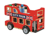Wooden London Open Top Routemastaer Bus Push Along Toy Play Set
