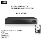 2MP 4CH Surveillance CCTV Video Recorder DVR With 1-TB Hard Drive 4IN1 VGA HDMI