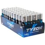 Tyzon® Piles Alcalines AA 1,5 V, Pack de 40 – Durables & Haute Performance, Idéales pour Appareils Ménagers et Électroniques