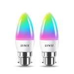 LVWIT B22 Smart Candle Bulb Bayonet, RGB Color B22 Dimmable Candle Bulbs,Music Sync WiFi Bulbs, 470Lm, Compatible with Alexa, Echo and Google Home, Smart Candle Light Bulbs (Pack of 2)