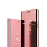 C-Super Mall-UK Samsung Galaxy A12 Case, S-View Flip Cover, Kickstand, Mirror Screen Full Body Protective Case for Samsung Galaxy A12,Rose Gold