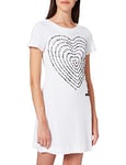 Love Moschino Women's A-line Dress with Short Sleeves, in 30/1 Cotton Jersey. Customised with Calligram 3-d Heart Print and Logo. Casual, Optical White, 16