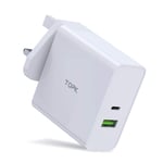 TOPK USB C Charger,87W PD Wall Charger Plug with USB-A Port, Portable Type C Super Fast Charging Adapter Compatible for Macbook Pro/Chromebook/iPad/Laptop/Tablet/Smartphone