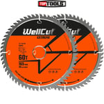 WellCut TCT Saw Blade 165mm x 60T x 20mm Bore for DCS520, GKT55 Pack of 2